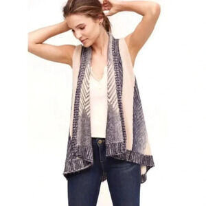 Sleeping on Snow Sleeveless Knit Open Front Drapey Cream Tan Blue Vest Cardigan